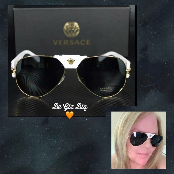Unisex Authentic Versace Medusa Head Aviator Gold White and Gray Sunglasses NWT - Picture 3 of 15